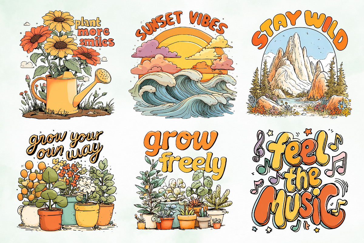 Retro Groovy Summer Design Bundle, an Object Illustration by Creative Art (Photo 2 of 7)