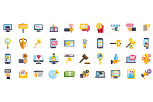 Auction icons set representing, an Object Illustration by Ylivdesign