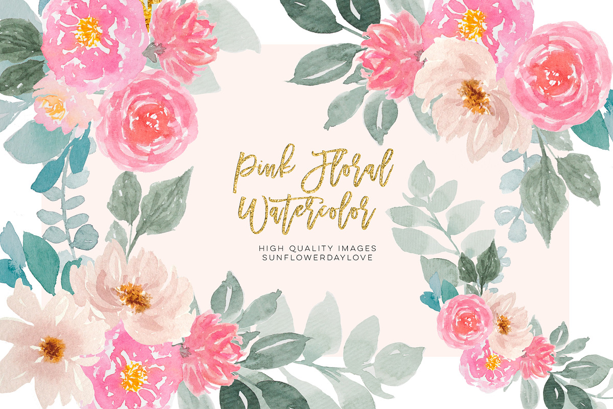 Pink and Gold Floral Clipart, an Illustration by Sunflower Day Love (Photo 3 of 3)