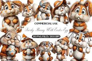 Quirky Bunny With Easter Egg Clipart, an Illustration by Black Bird Studio