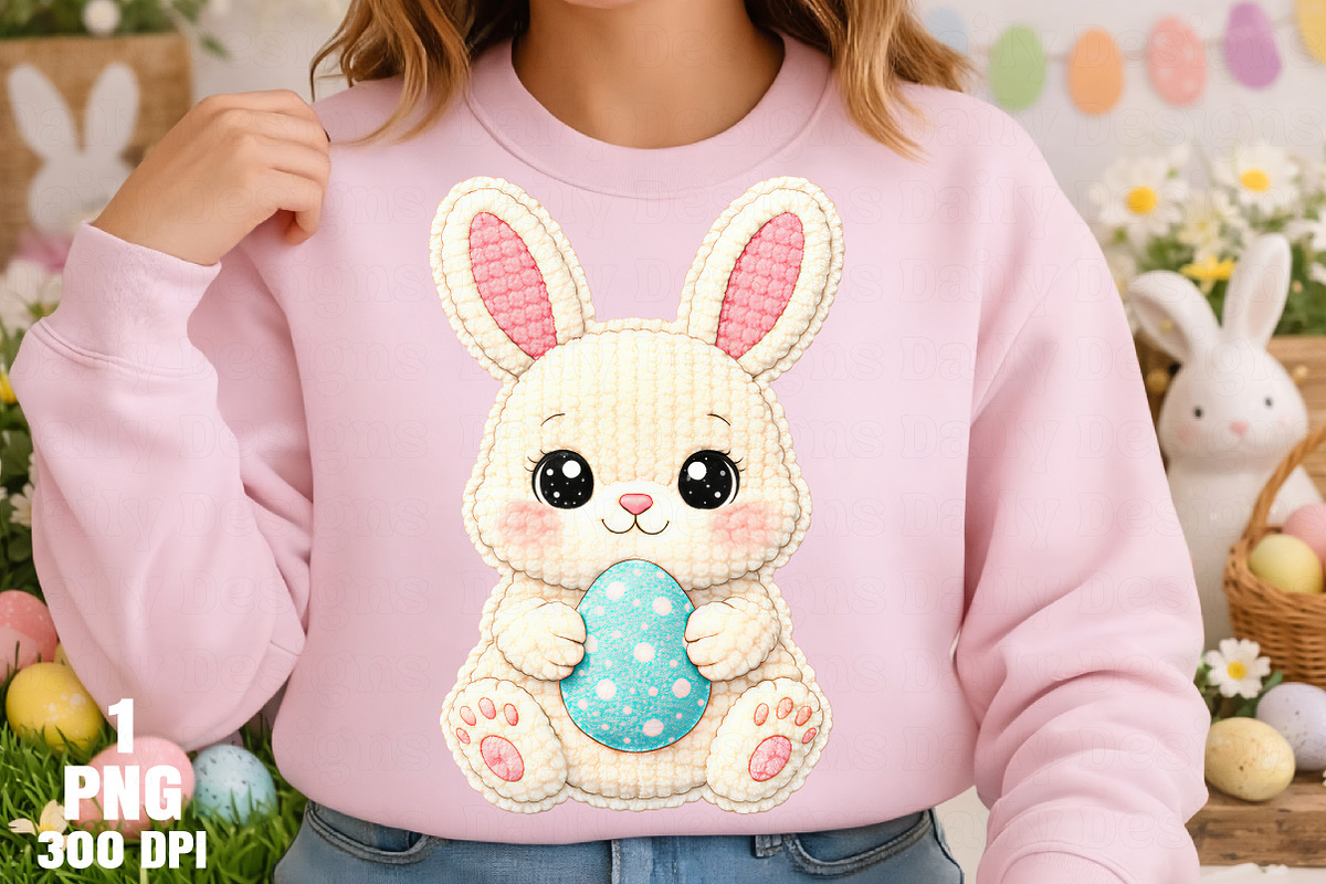 Cute Easter Bunny Holding Egg PNG, an Illustration by Daily.Designs (Photo 4 of 5)