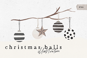 CHRISTMAS BALLS / watercolor png, an Illustration by KruthDesign