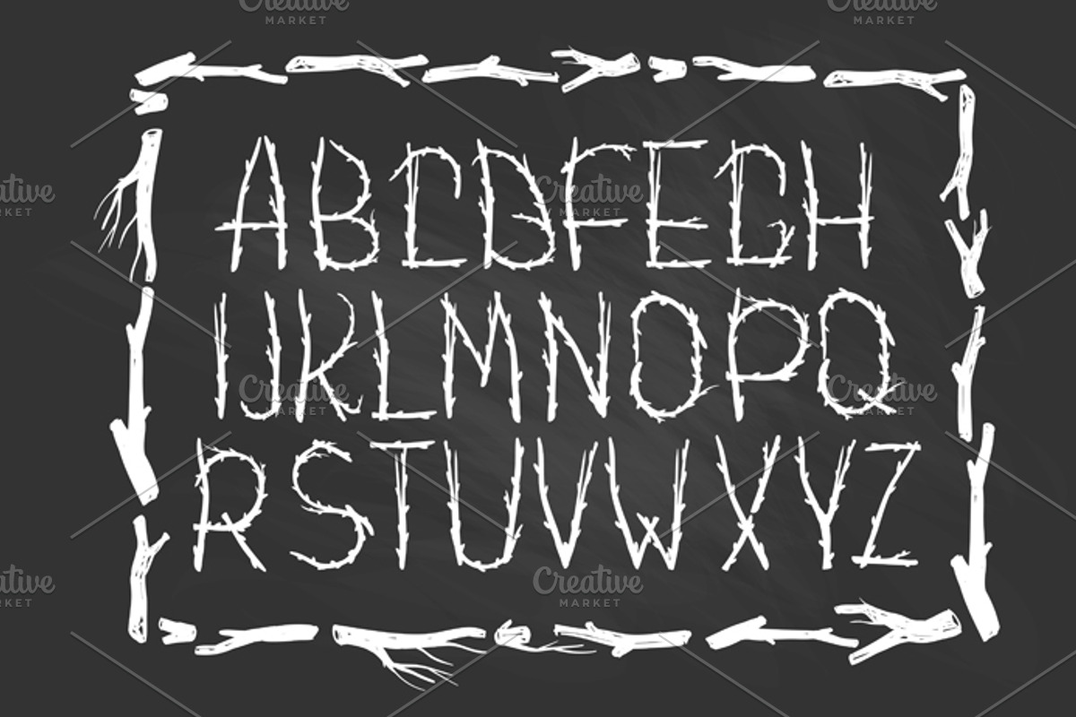 Chalk ECO font made of branches