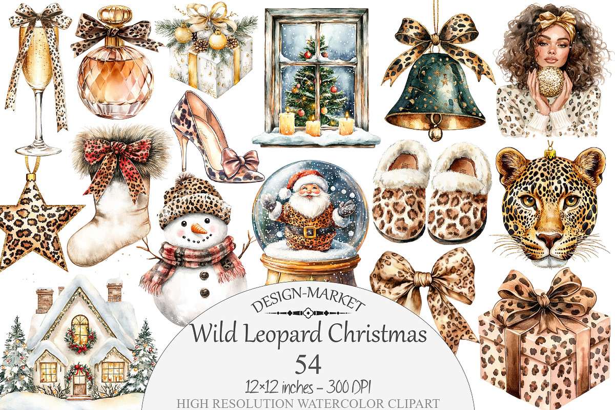 Wild Leopard Christmas Clipart, a Seasonal Illustration by Design Market (Photo 1 of 5)