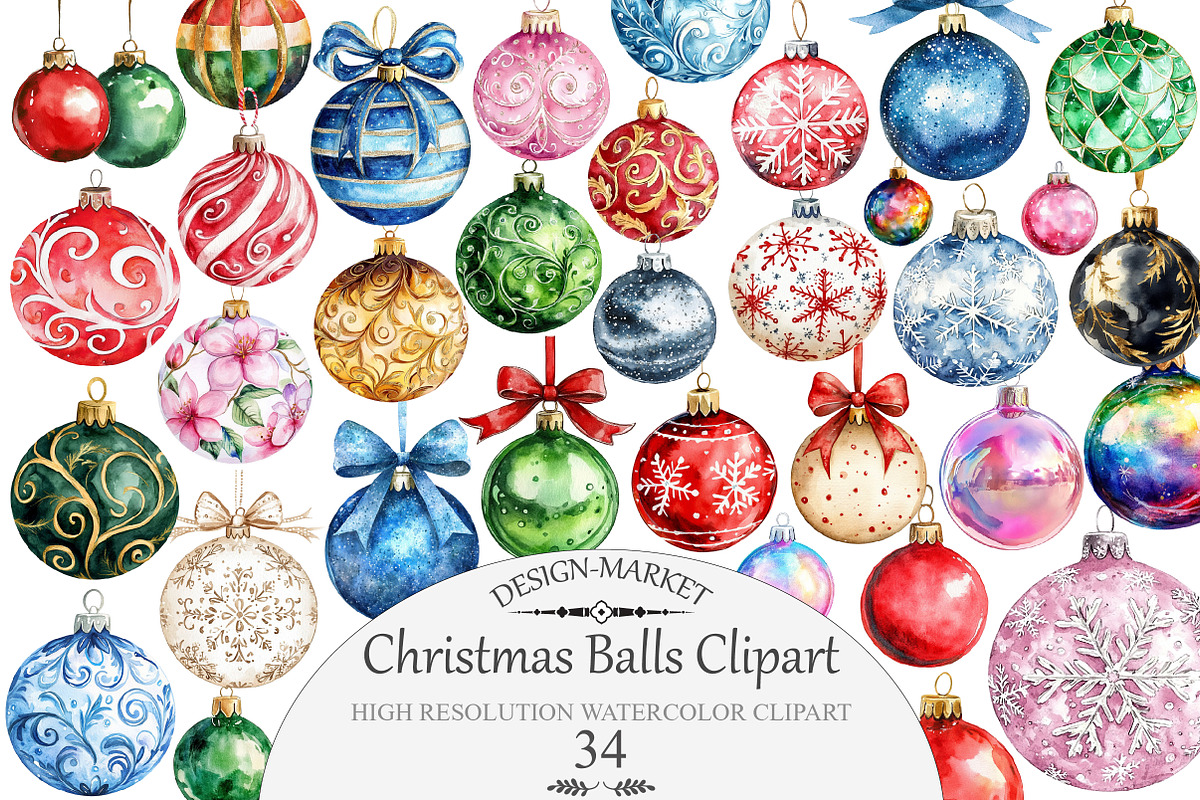 Watercolor Christmas Balls Clipart, an Illustration by Design Market (Photo 1 of 4)