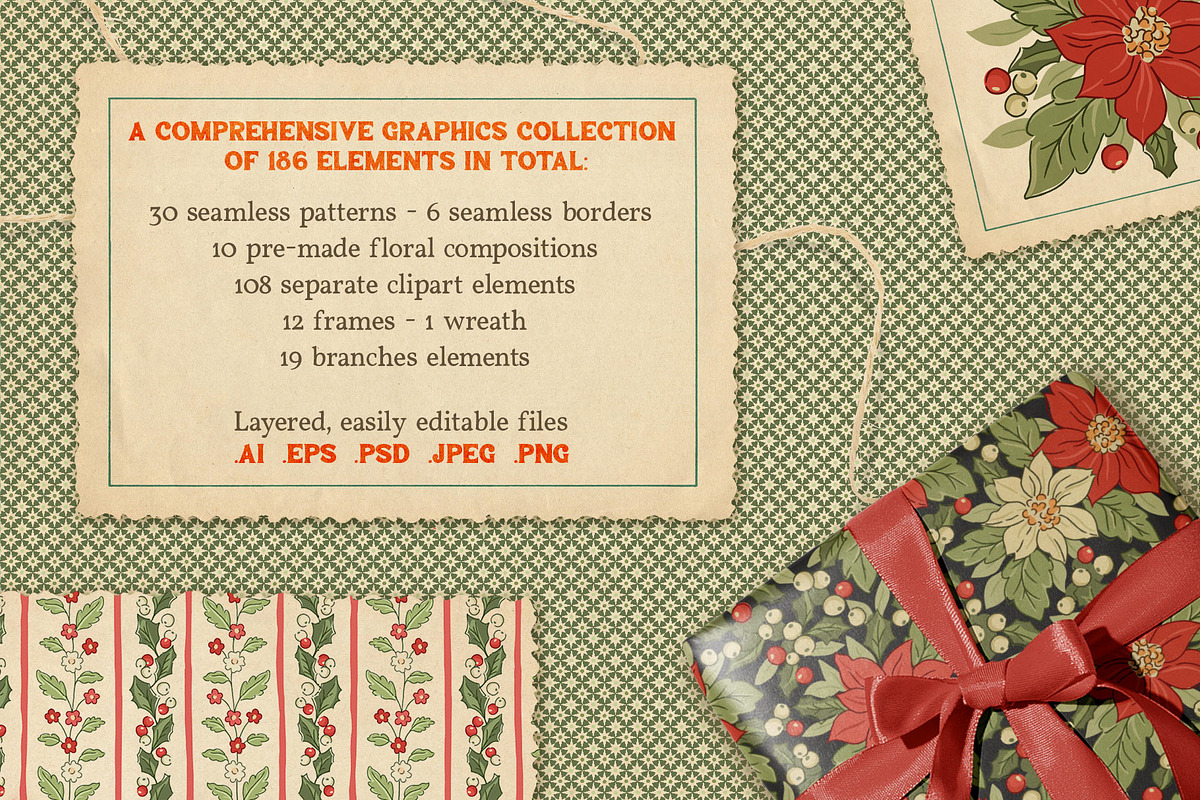 Vintage Christmas Clipart & Patterns, a Pattern Graphic by PATTERNS etc. (Photo 2 of 15)
