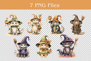 Witch Cat Watercolor Clipart