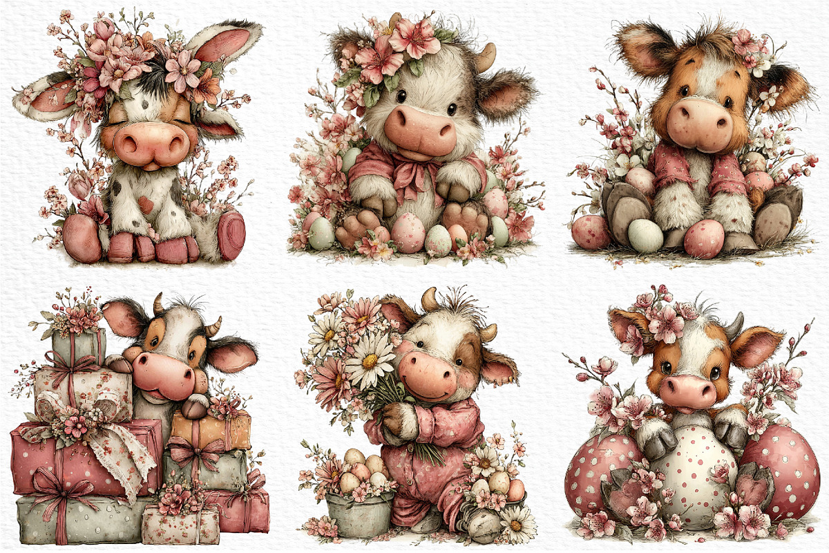 Whimsical Easter Cow Clipart Png, an Illustration by Craft Nest (Photo 5 of 11)