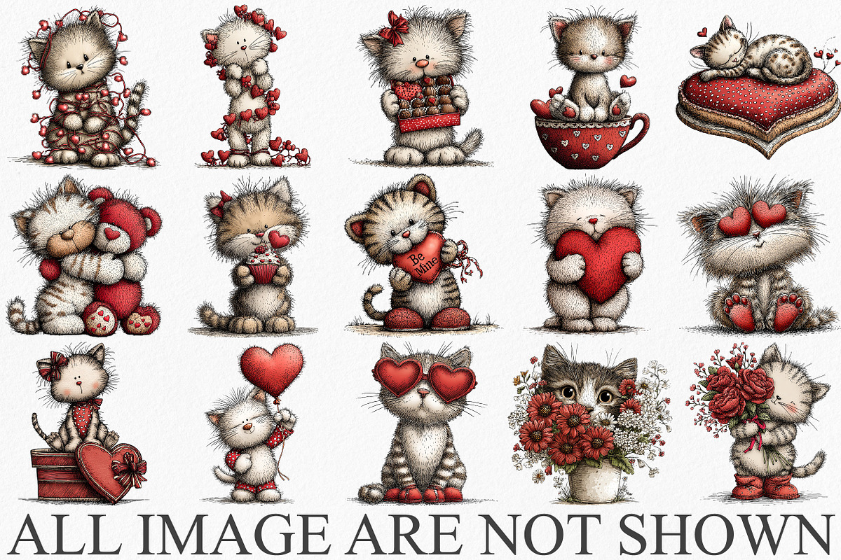 Whimsical Valentine Cat Clipart, an Illustration by Canvas Craft (Photo 3 of 6)