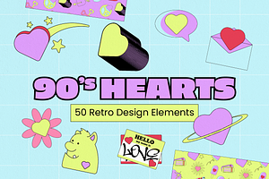 90's Hearts Retro Elements