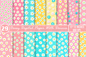 Daisy Digital Paper With Daisies, an Illustration by SinaCreation