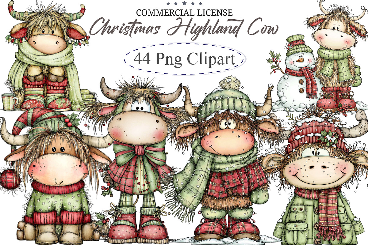 Whimsical Christmas Highland Cow Cli, an Illustration by designcity5 (Photo 1 of 5)