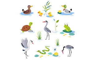 Swamp with Animals and Growing, an Animal Illustration by TopVectors
