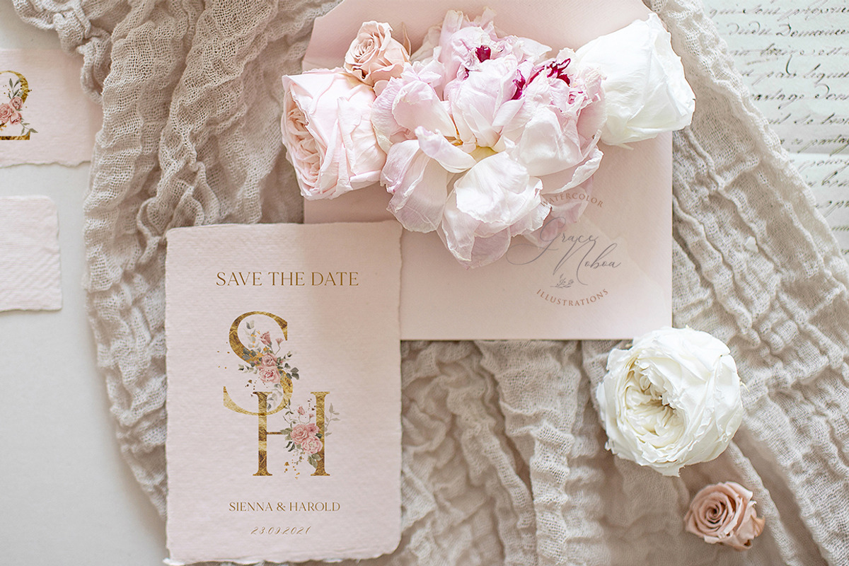 Blush Garden- Watercolor Floral set, a Texture Illustration by Grace Noboa Illustrations (Photo 8 of 10)