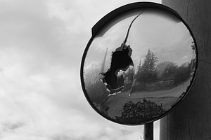 curved road safety convex mirror wit, an Abstract Photo by sirylok