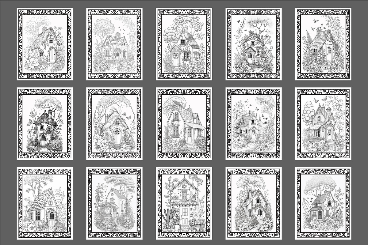 House Coloring Pages Set 50 Pages, an Object Illustration by Blue Digital Studio (Photo 4 of 4)
