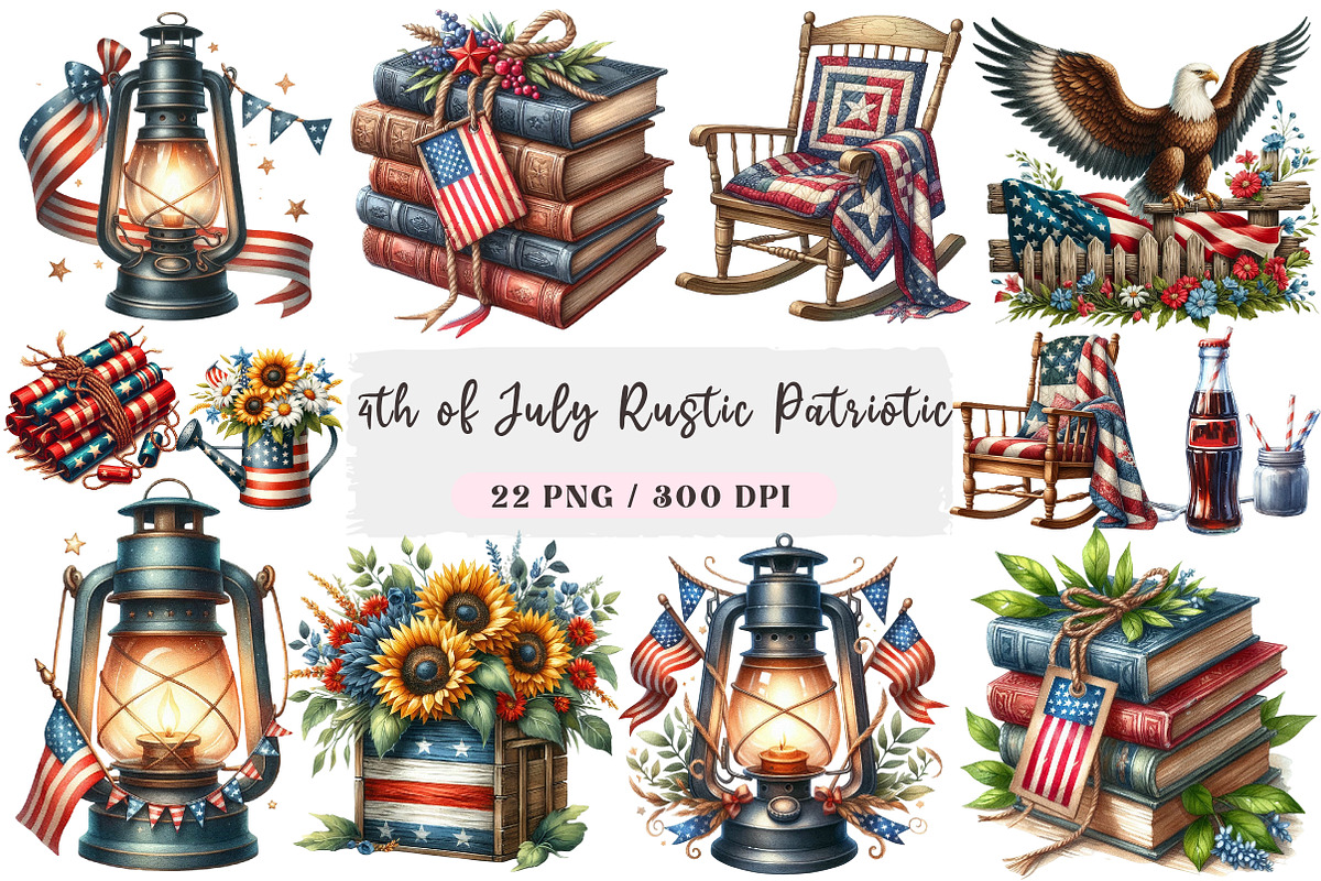 4th of July Rustic Patriotic Clipart, an Illustration by DreamArtGraphic (Photo 1 of 4)
