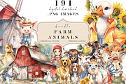 Farm Animals Watercolor Clipart, an Animal Photo by Redwood Digital Art (Thumbnail 2 of 2)