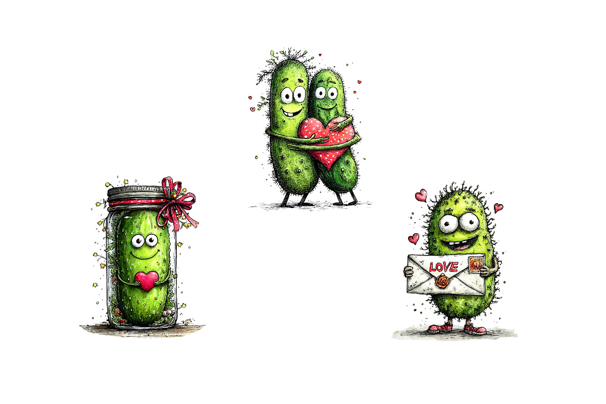 Whimsical Pickle Valentine's Clipart, an Illustration by Dream Creation (Photo 7 of 7)