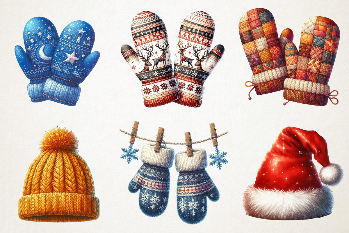 Cozy Winter Mittens & Hats Clipart, an Illustration by RobertsArt (Photo 4 of 7)