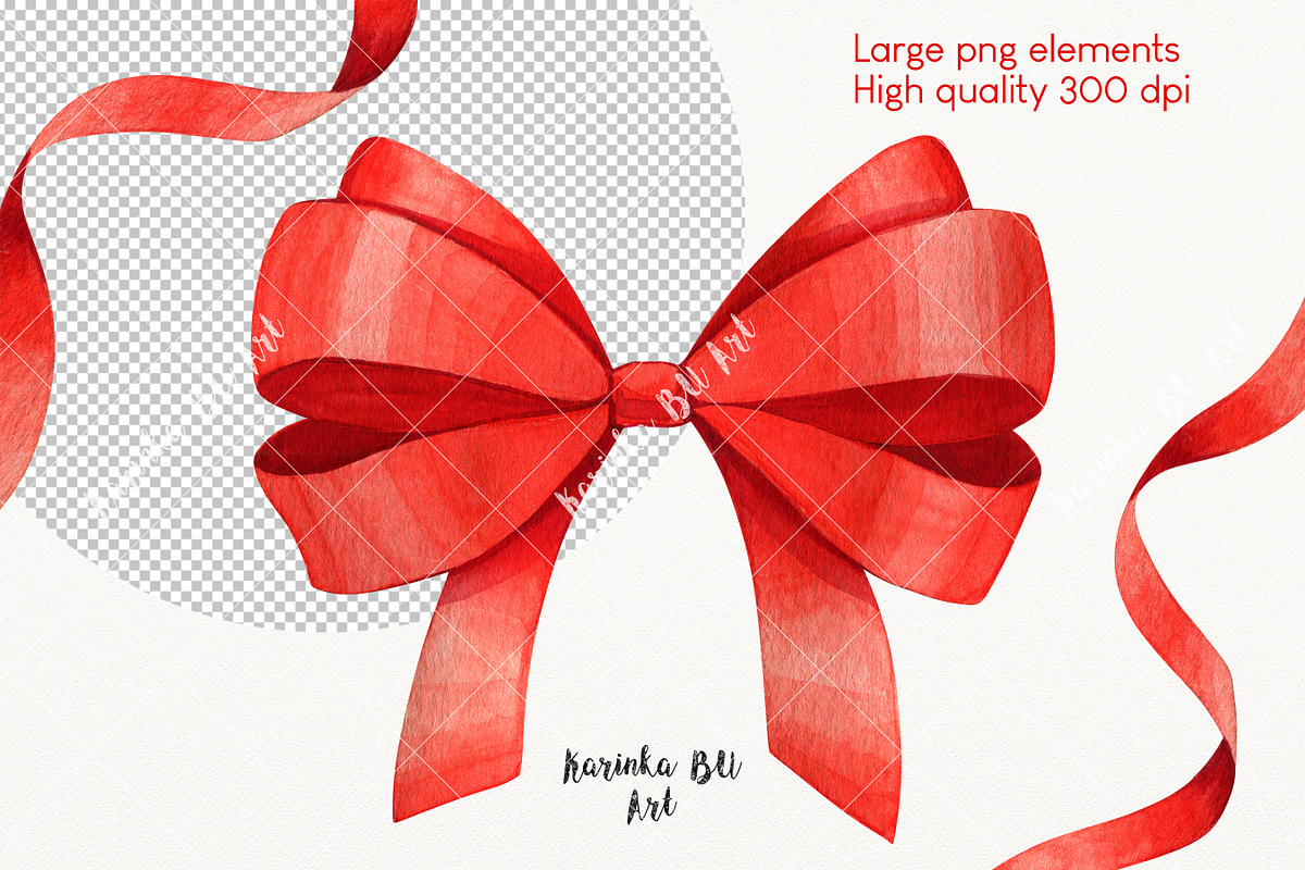 Red watercolor Bows Stripes Ribbons, an Object Graphic by KarinkaBU (Photo 5 of 5)