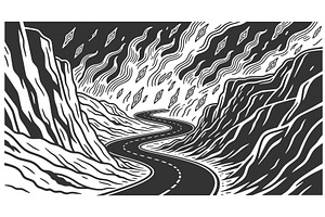 Winding Road Through Canyon Under, a Transportation Illustration by AlexArt