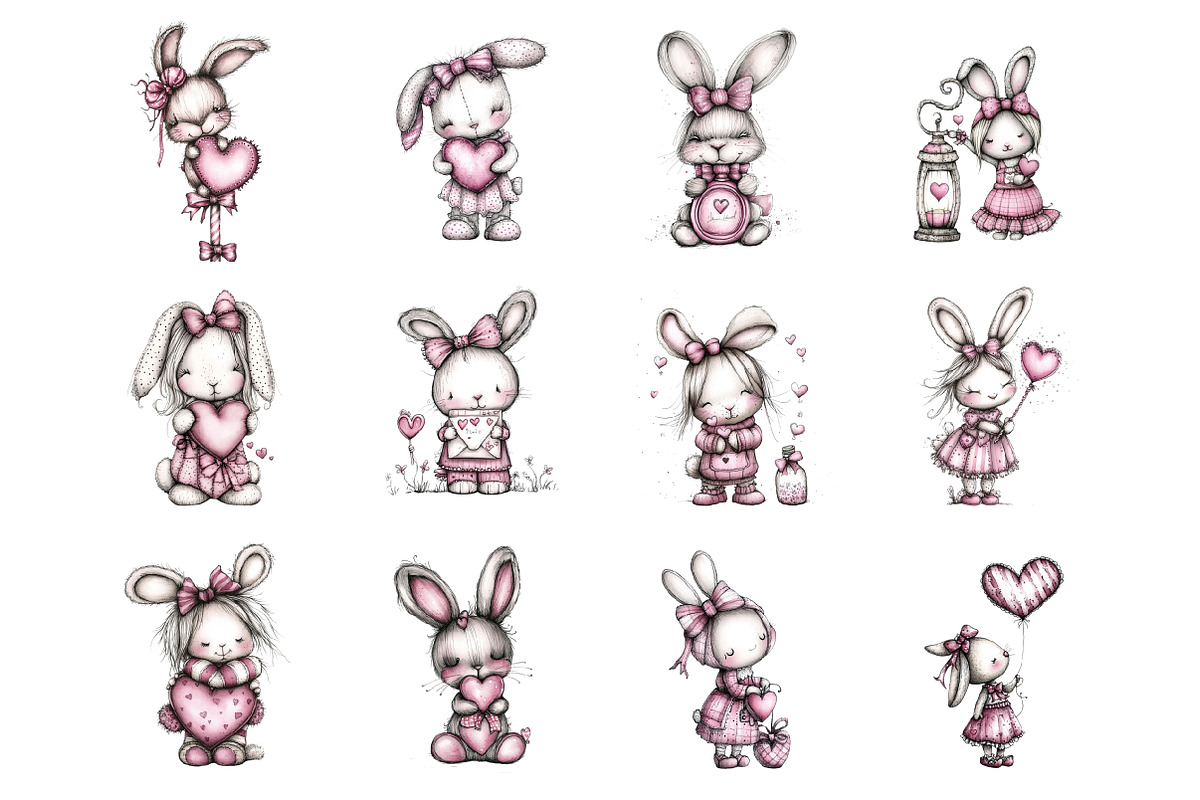 Whimsical Valentine Rabbit Clipart, an Illustration by Design Market (Photo 2 of 3)