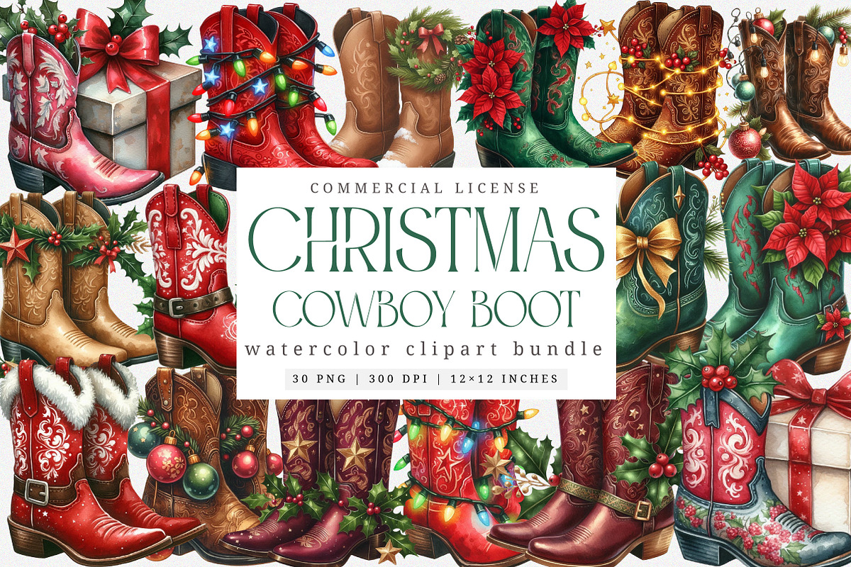 Christmas Cowboy Boots Clipart, an Illustration by SinaCreation (Photo 1 of 7)