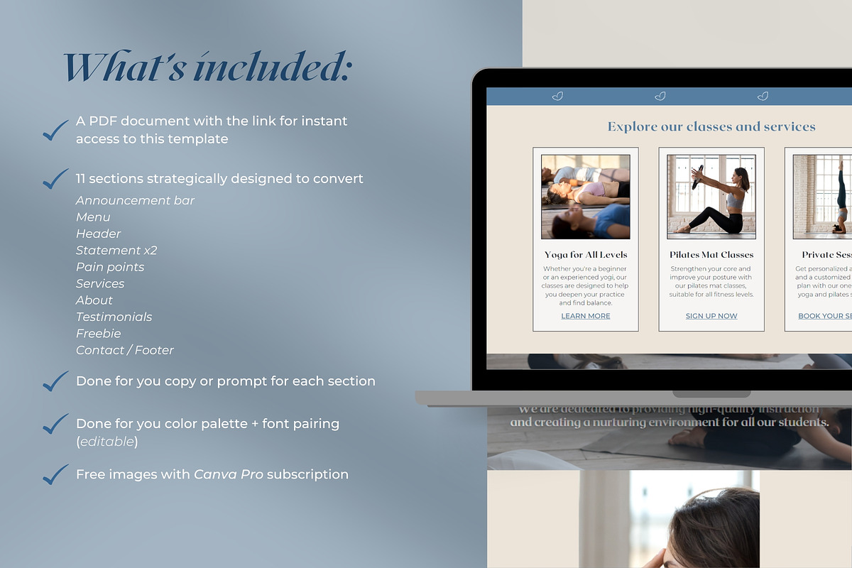 Pilates Yoga Canva Website, a Landing Page Template by Unalome Design Studio (Photo 2 of 5)
