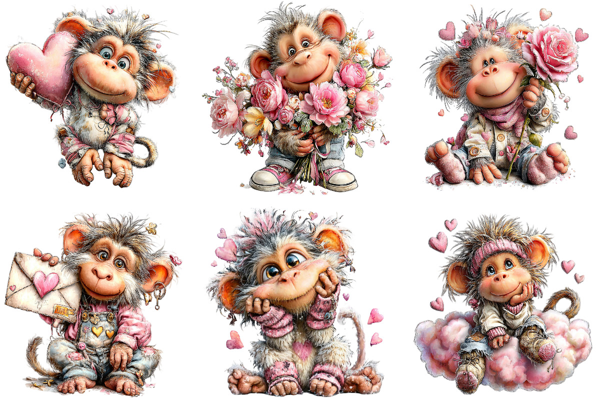 Valentines Day Monkey Sublimation, an Illustration by Designking (Photo 2 of 5)