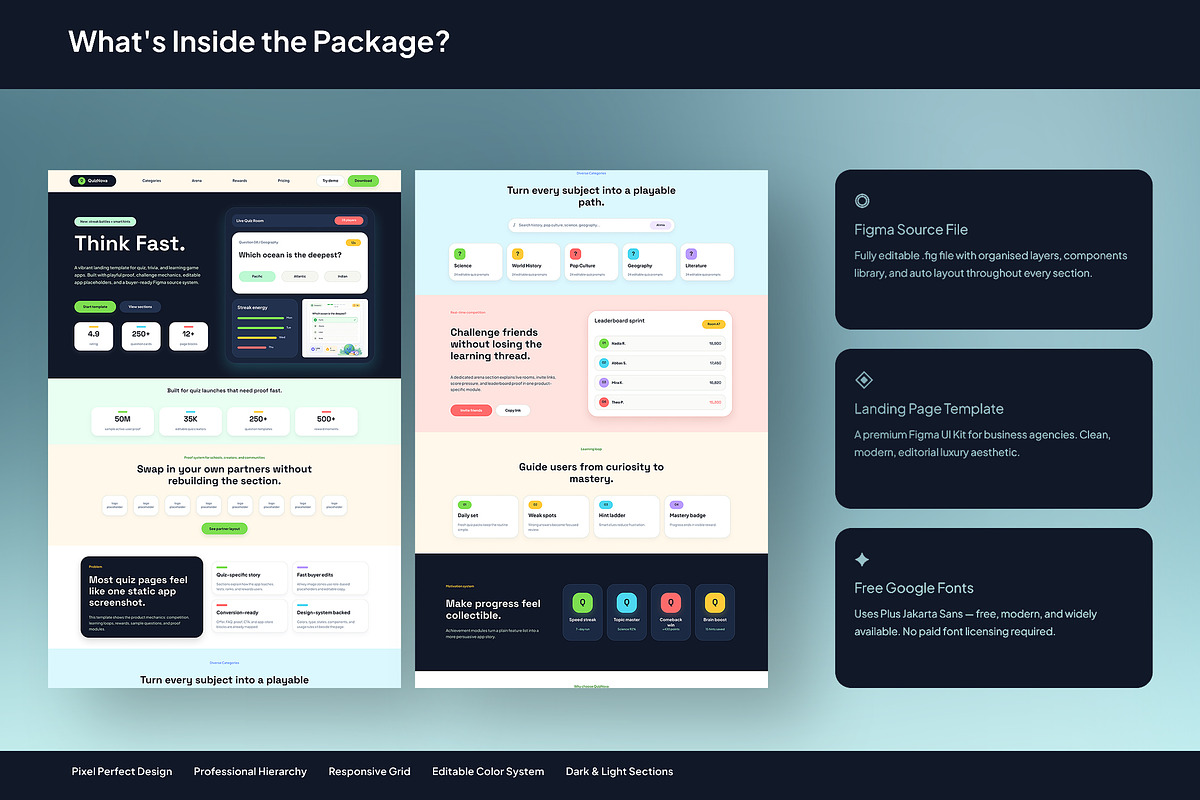 Gamified Quiz App Landing Page, an UI Kit Template by Pitchlook.Studio (Photo 3 of 3)