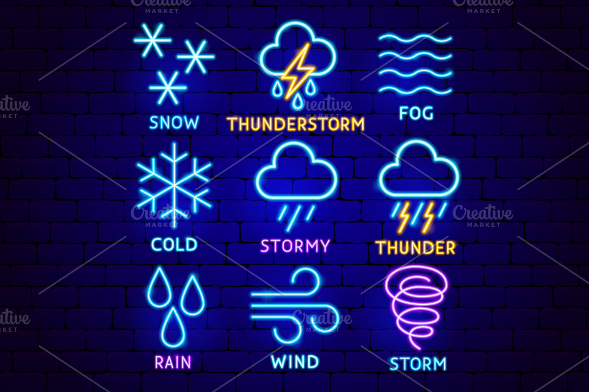 Weather Neon Vector Icons Set, an Outline Icon by Anna_leni (Photo 8 of 11)