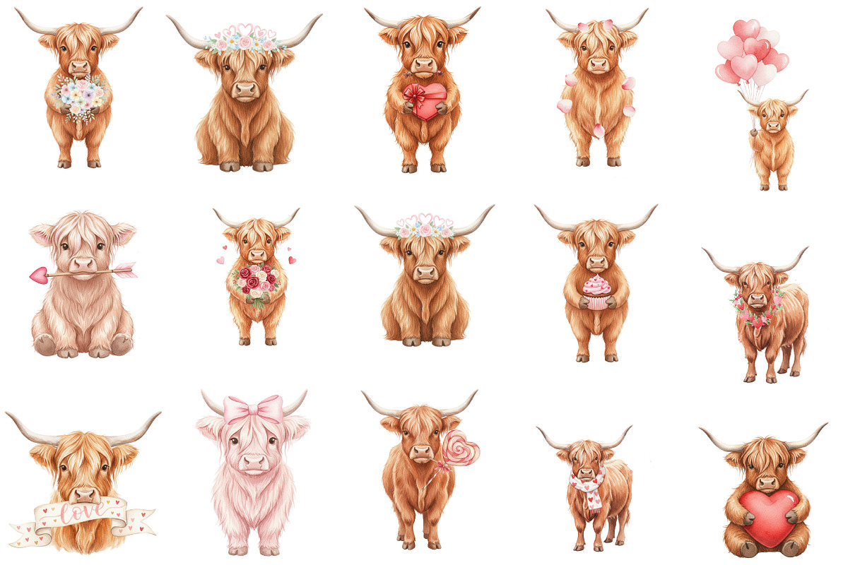 Highland Cow Valentine's Day PNG, an Illustration by Designking (Photo 2 of 5)