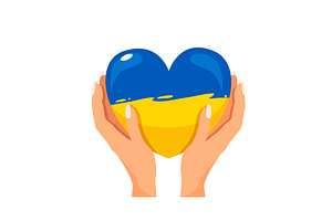 Hands with heart in Ukrainian colors, a Decorative Illustration by Elen_Art