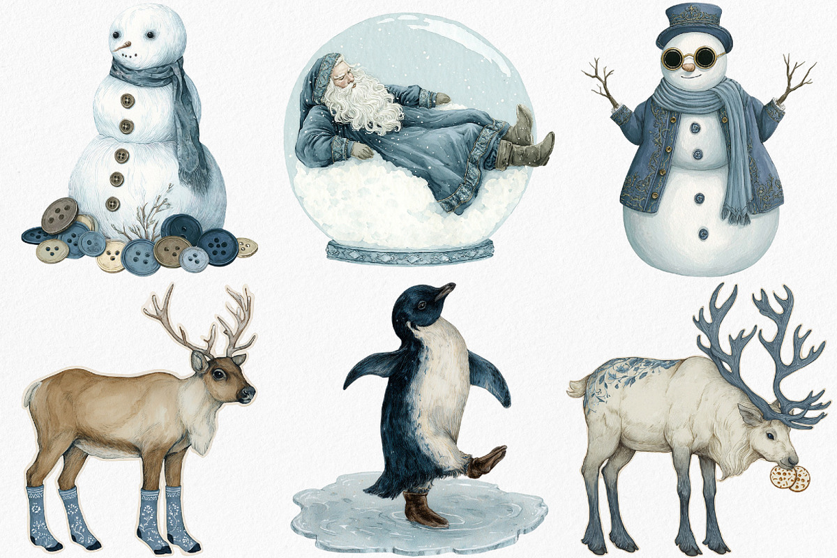 Watercolor Funny Christmas Clipart, an Illustration by Canvas Craft (Photo 3 of 7)