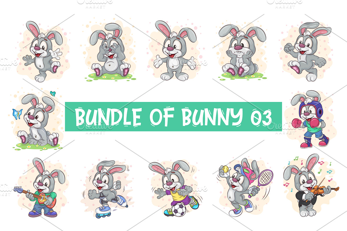 Set of Cartoon Bunny Image_03., an Animal Illustration by KENO Mascots (Photo 1 of 13)
