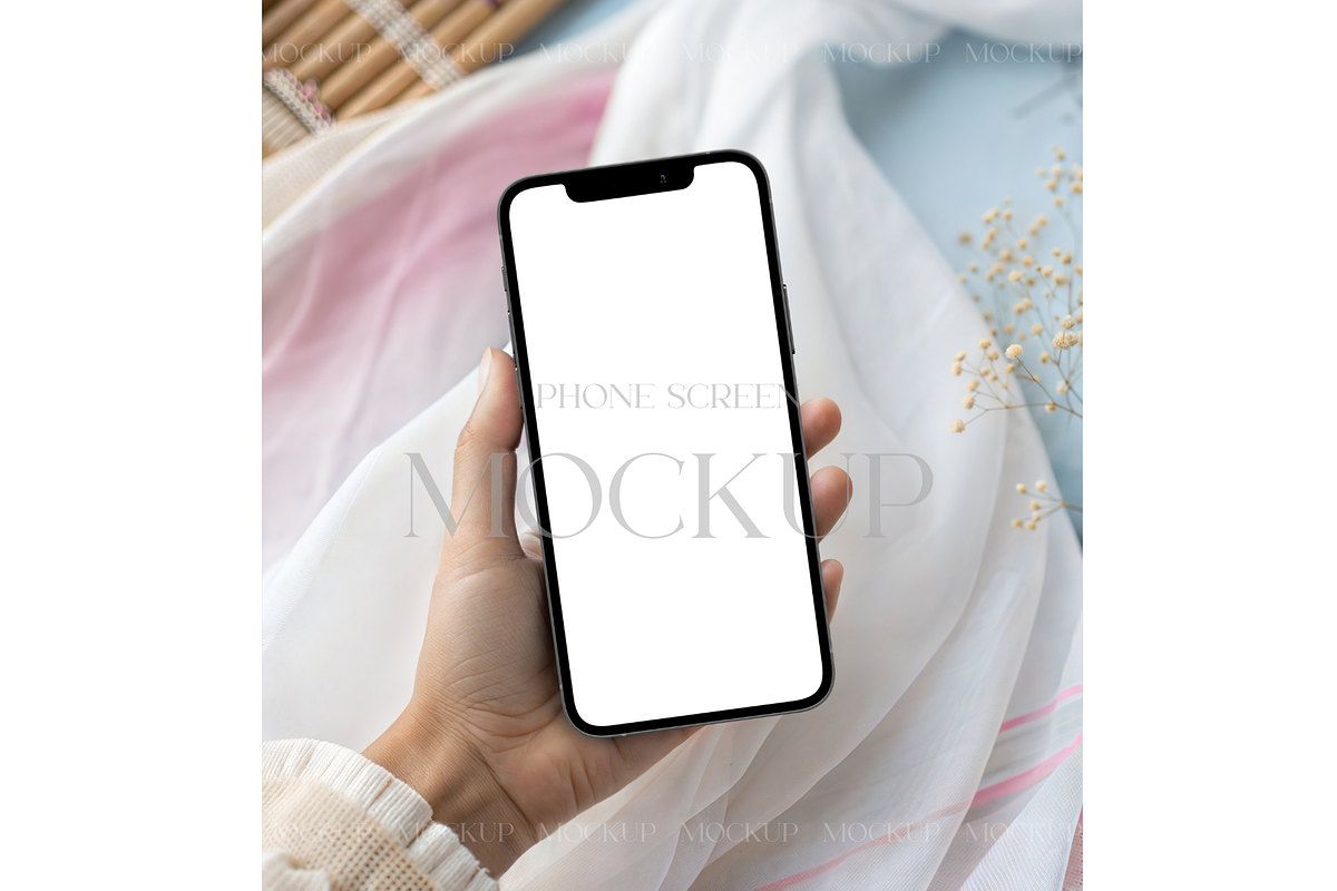 iPhone Mockup with Pastel Drapes, a Product Mockup by MockupWizard (Photo 1 of 3)