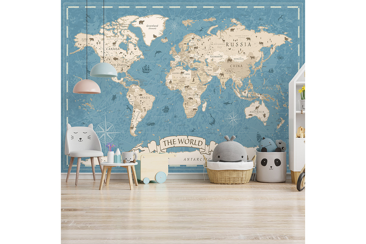Kids World Map - Cartoon Ancient, a Graphic by PorcuPen Works (Photo 2 of 7)