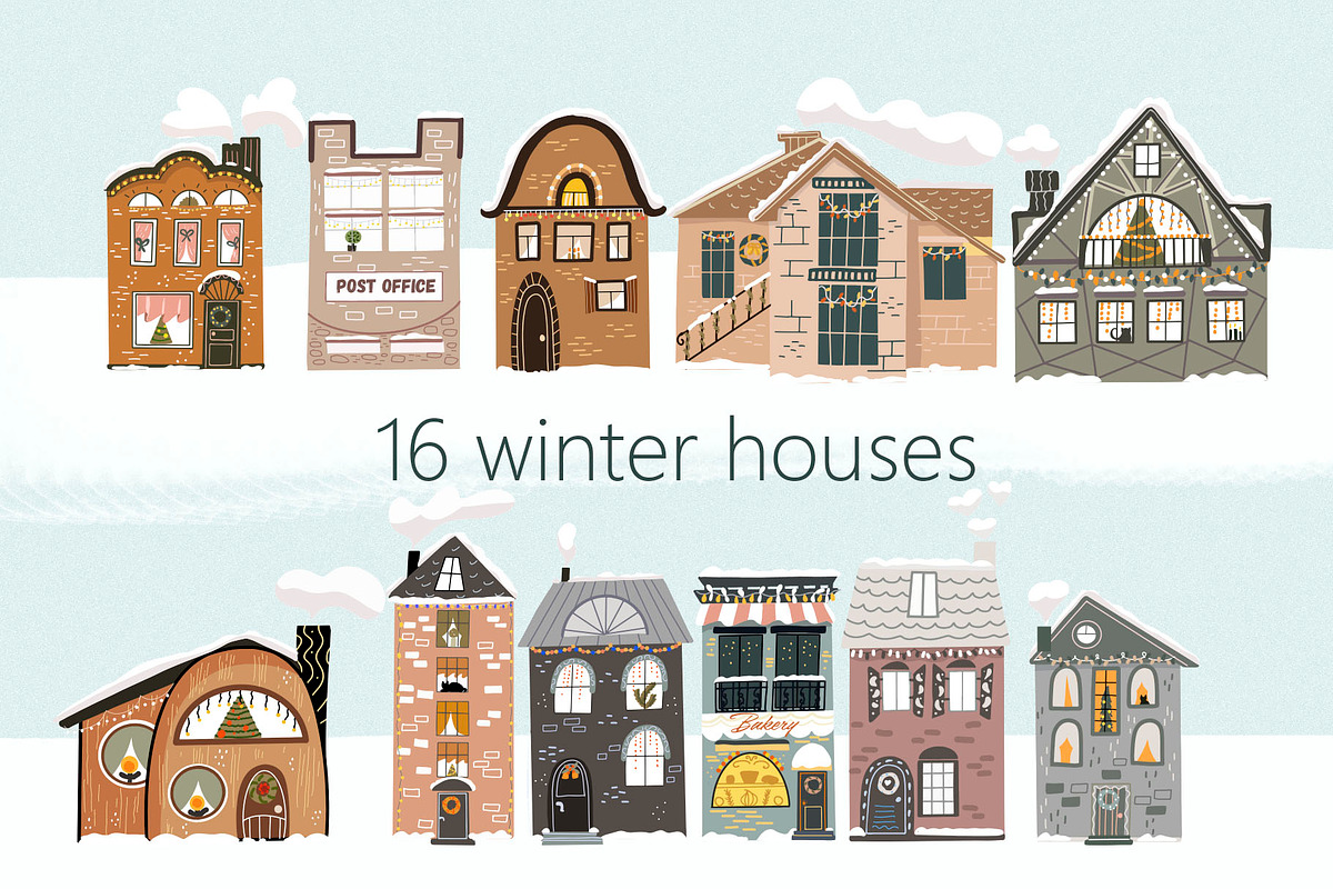 Winter snow covered houses clipart, an Education Illustration by NataLyaroArt (Photo 2 of 6)