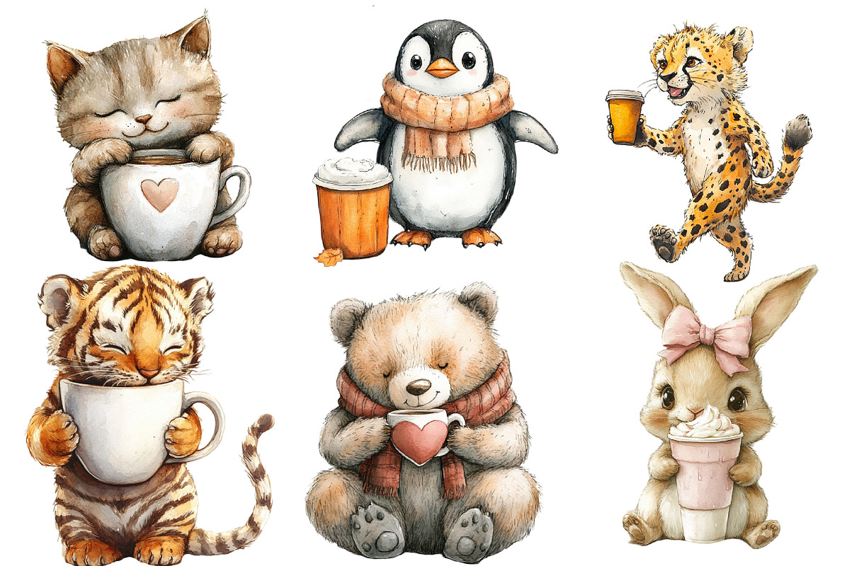 Animals Love Coffee Clipart, an Animal Illustration by Designworld (Photo 3 of 5)