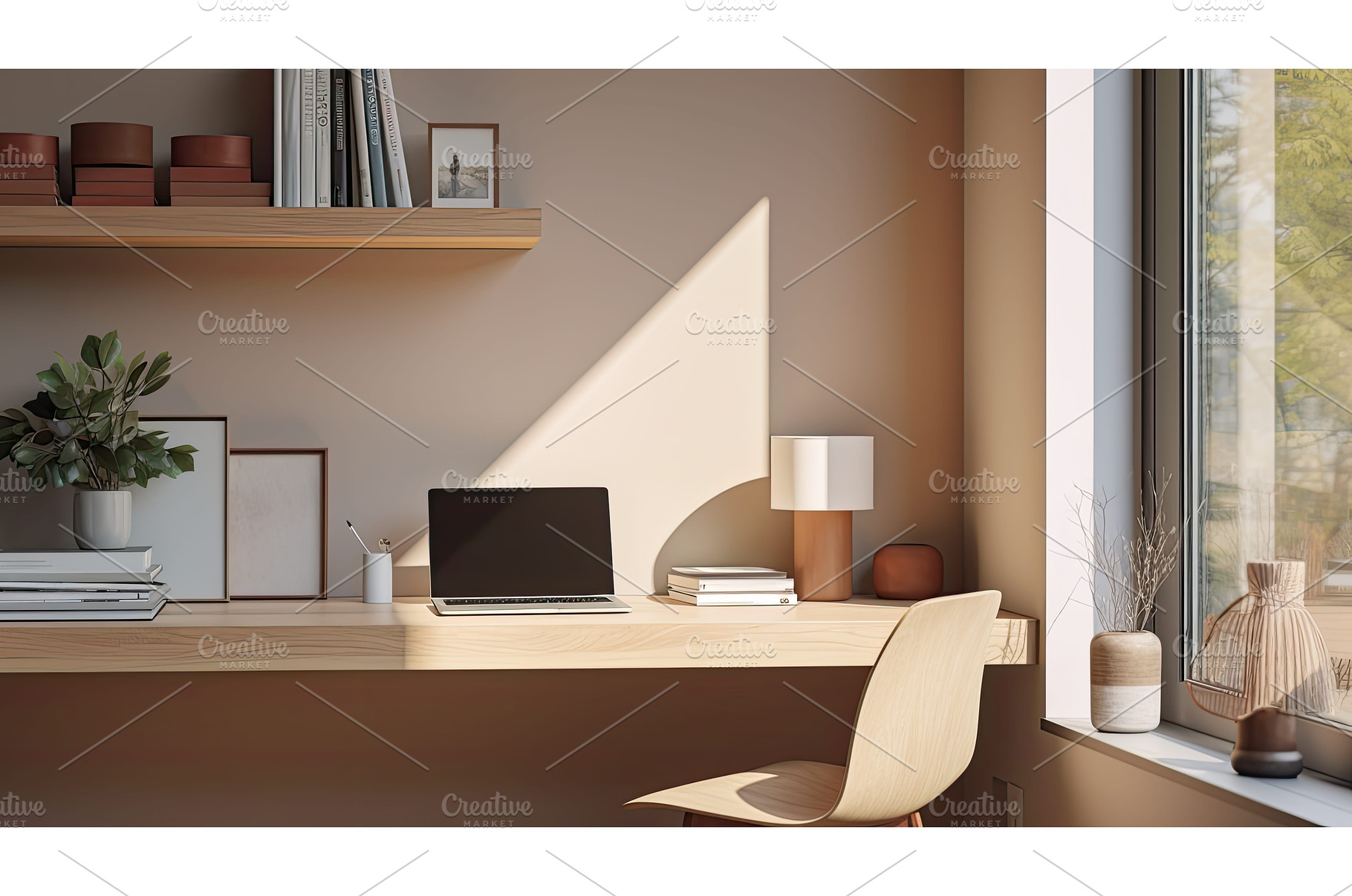 office interior design cozy ai, a Background Photo by pikepicture