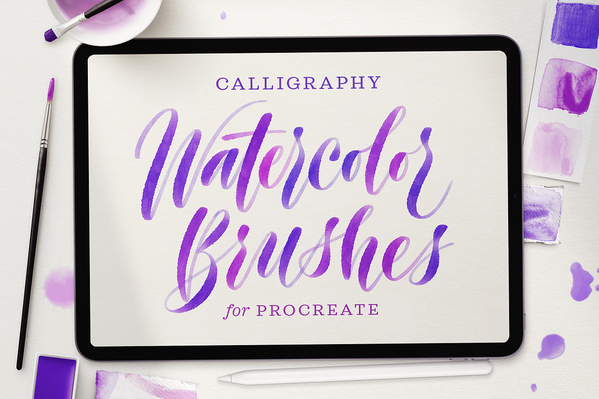 Watercolor Script Procreate Brushes, a Brush Add-On by Molly Suber Thorpe (Photo 1 of 13)
