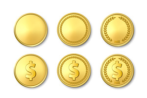 Vector Realistic Golden Coin Set., an Object Graphic by Gomolach