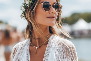 Bohemian woman in a white lace dress, a Person Photo by MistyDay