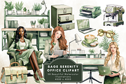 Watercolor Sage Green Office Clipart, an Illustration by NadiaTheronArt (Thumbnail 1 of 5)