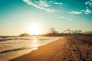 Beach in santa monica featuring santa monica, pacific ocean, and sunset