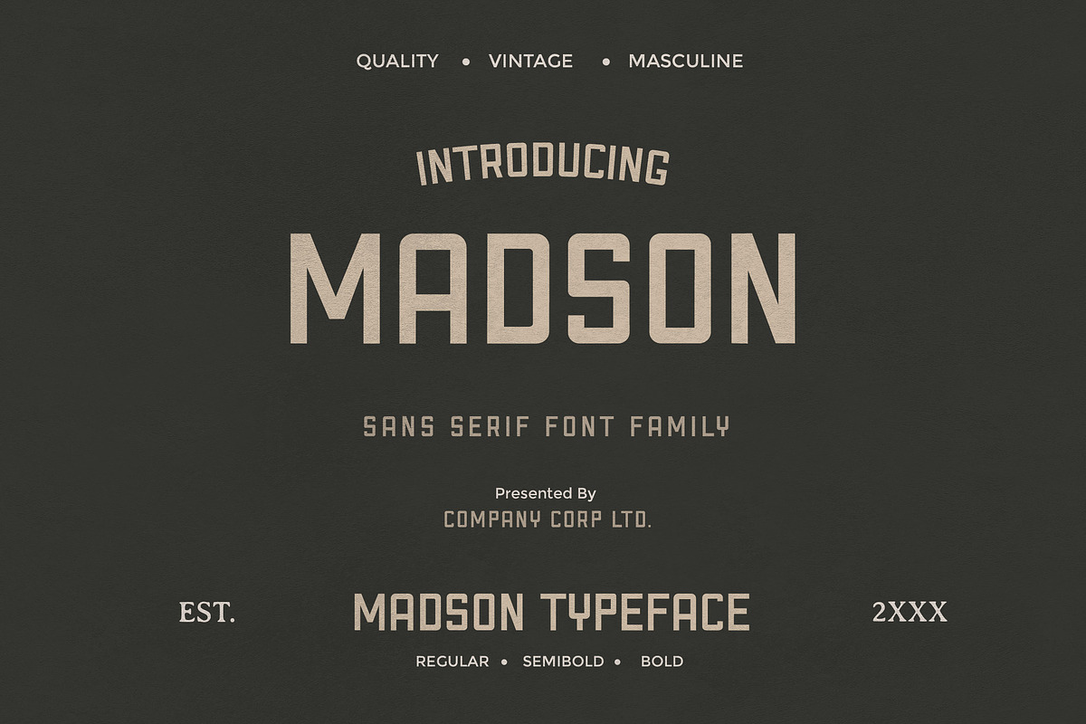Madson - Masculine modern typeface, a Sans Serif Font by CCS Type (Photo 1 of 16)