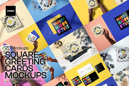 Square Greeting Cards Mockup Set, a Merchandise Mockup by creatsy5