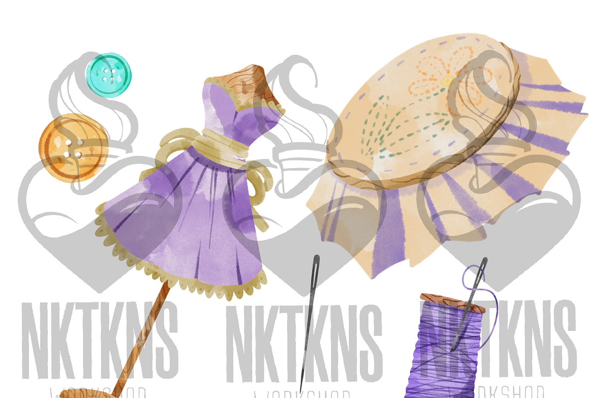 Watercolor Sewing kit Clipart, a Work Illustration by NKTKNS (Photo 4 of 6)