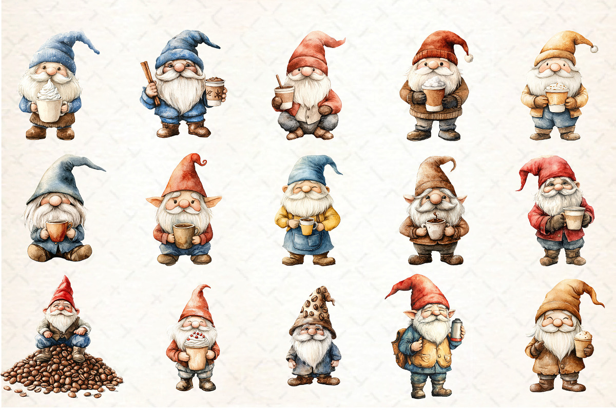 Watercolor Coffee Lover Gnome, an Illustration by DreamCafeArt (Photo 3 of 3)